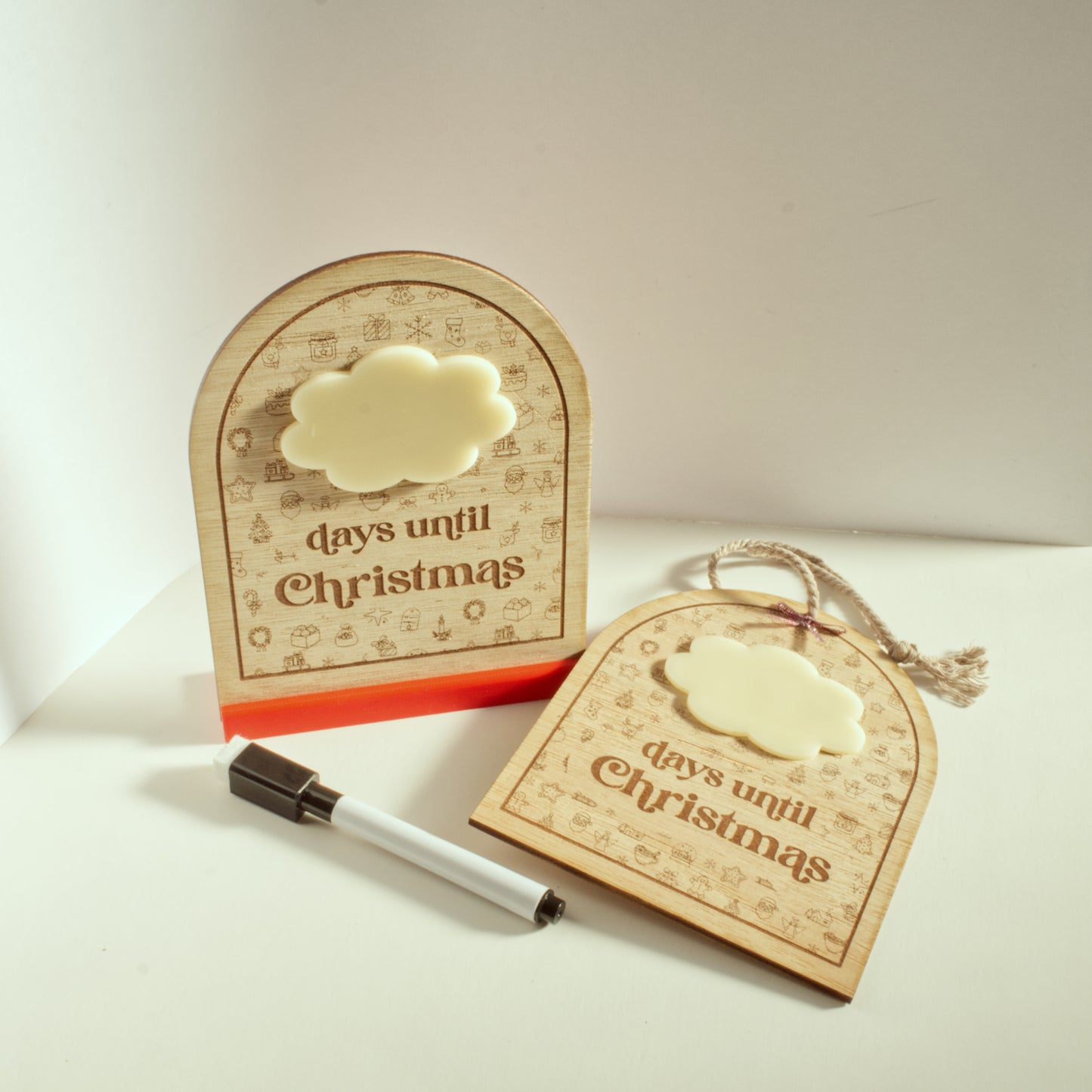 Christmas Collection - Countdown to Christmas - Days Until Christmas - Reusable Wooden and Acrylic Hanging Sign with Dry Wipe Pen