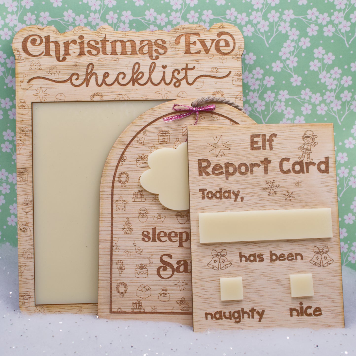 Christmas Collection - Elf Report Card Dry Wipe Board with Pen | Laser-Cut Christmas Behaviour Tracker | Optional Personalised Name
