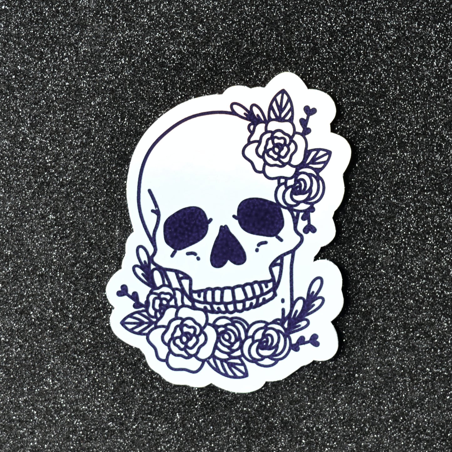Stationery | Vinyl Holographic Halloween Sticker | Skull with flowers | Laptop phone iridescent sticker