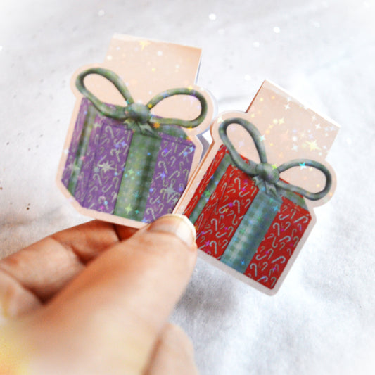Christmas Collection - Retro Pastel Christmas Magnetic Bookmark - Coral Gift with Sparkling Holographic Lamination