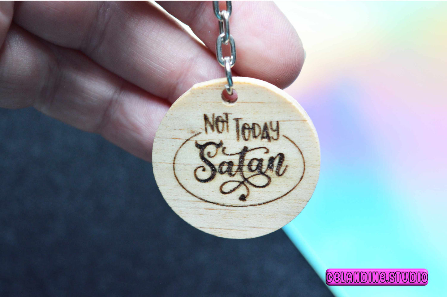 Wooden Keyrings | Laser-engraved keychain with quote | Not today Satan