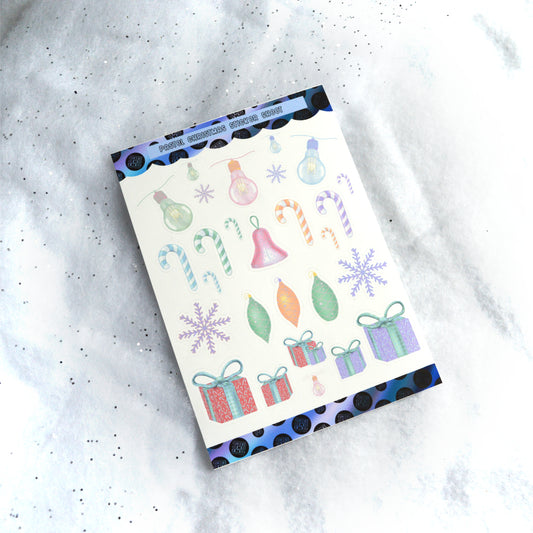 Christmas Collection - Retro Pastel Christmas Sticker Sheet - Lightbulbs, Snowflakes, Candy canes, and More - Matte Vinyl