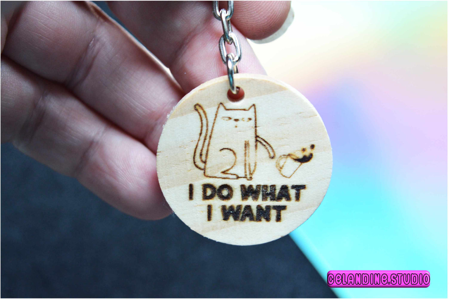 Wooden Keyrings | Laser-engraved keychain with quote | I do what I want