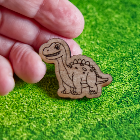 Pins | Wooden Dinosaur Pin | Cute laser cut and engraved pin badge