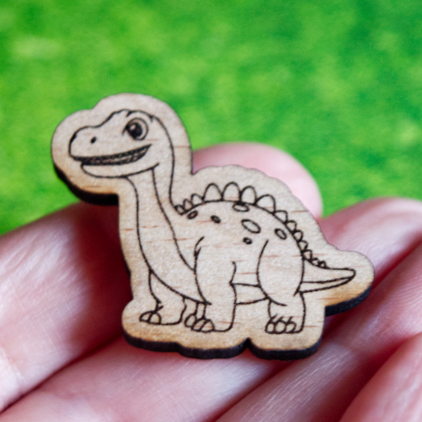 Wooden Dinosaur Pin | Cute laser cut and engraved pin badge