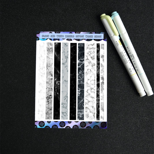 Washi Sheet - Black and White Marble Effect - Elegant Sticker Set