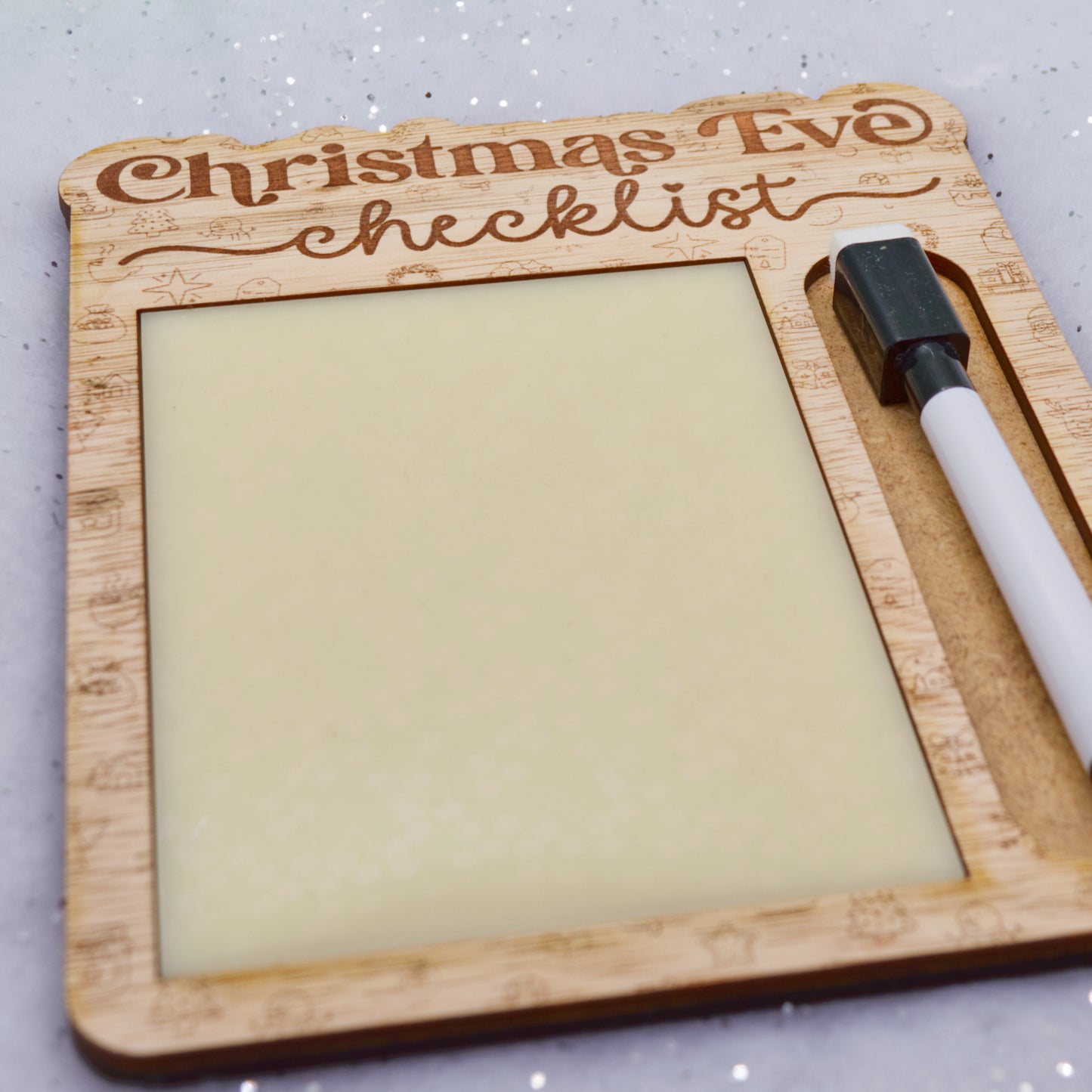 Christmas Collection - Christmas Eve Checklist Dry Wipe Board with Pen | Laser-Cut & Engraved Wooden Christmas Planner
