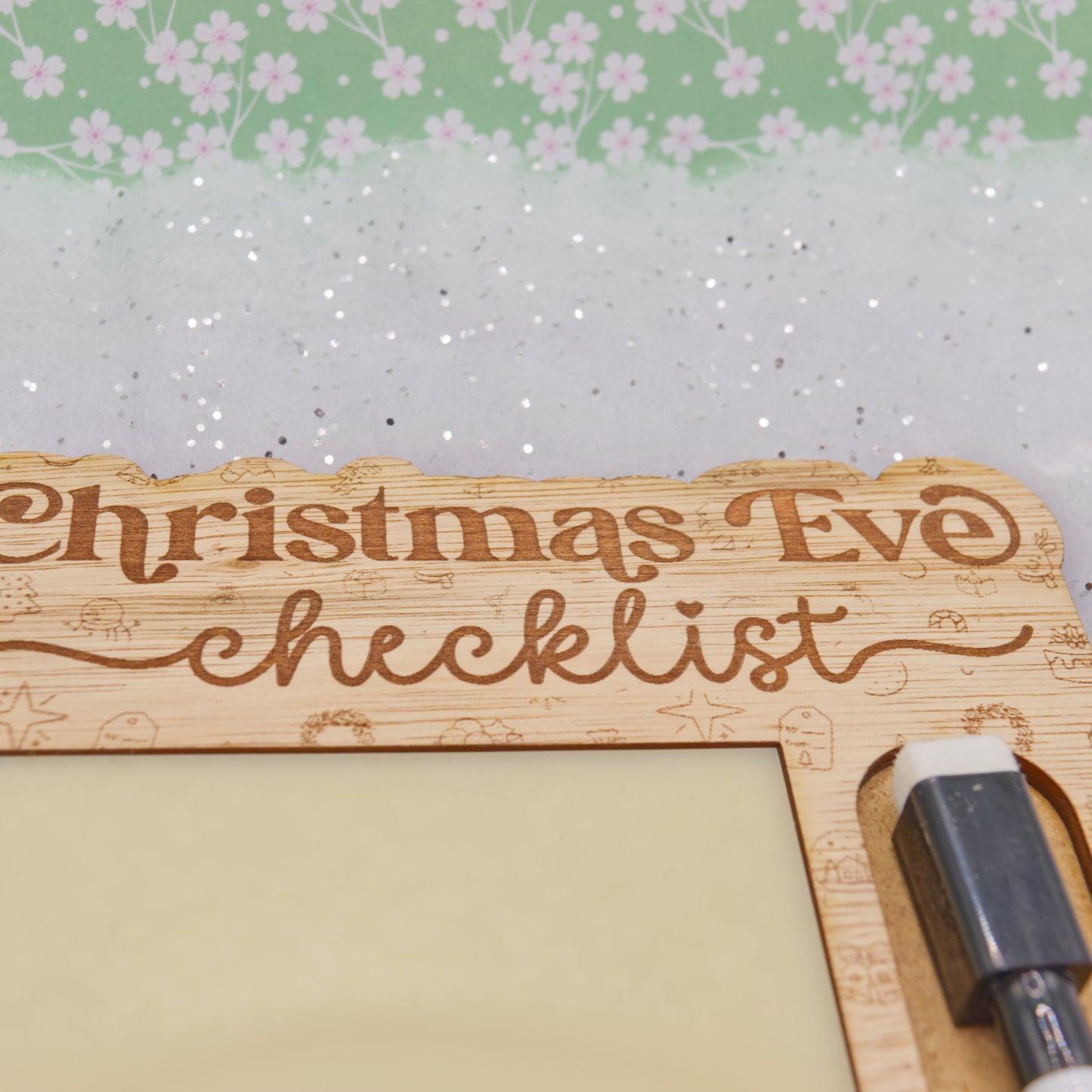 Christmas Collection - Christmas Eve Checklist Dry Wipe Board with Pen | Laser-Cut & Engraved Wooden Christmas Planner