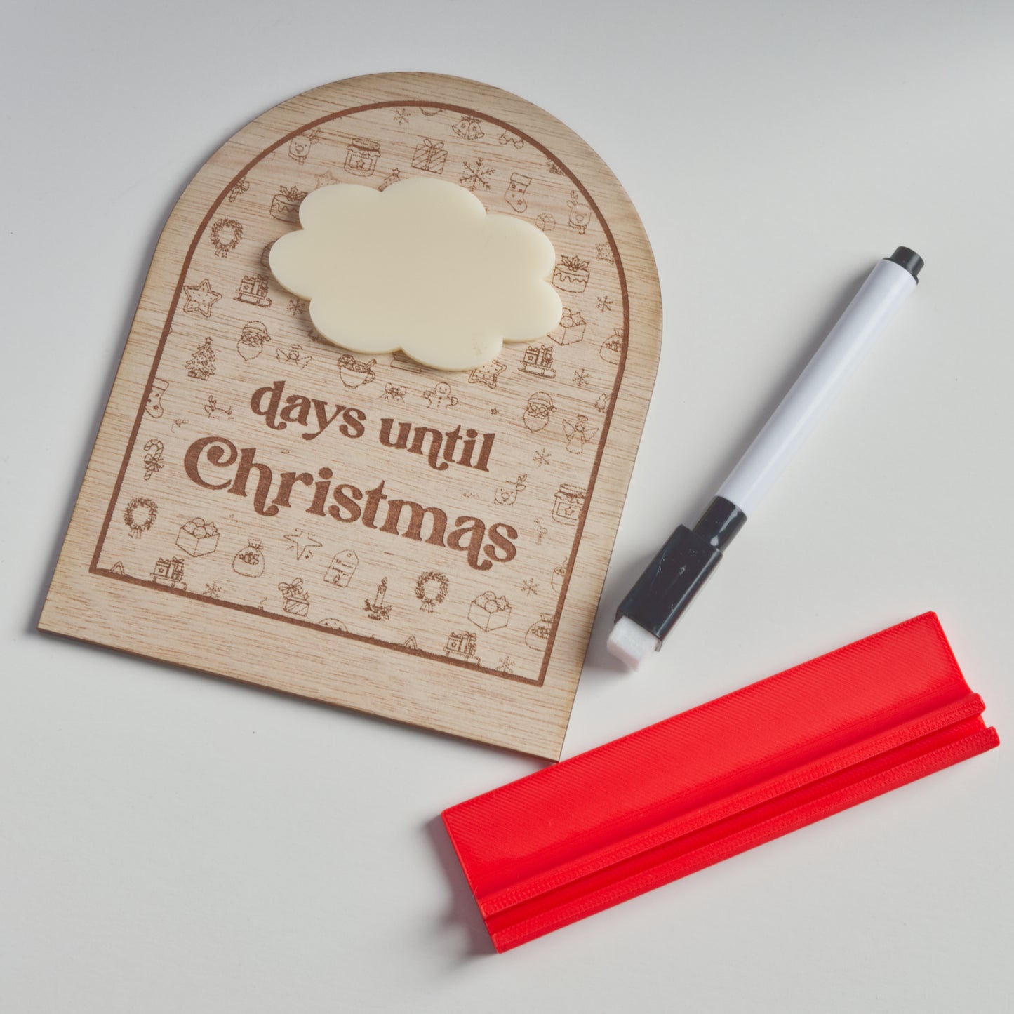 Christmas Collection - Countdown to Christmas - Days Until Christmas - Reusable Wooden and Acrylic Standing Sign with Dry Wipe Pen