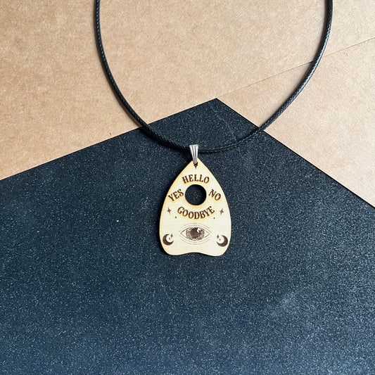 Jewellery | Laser cut wooden planchette charm waxed cord necklace