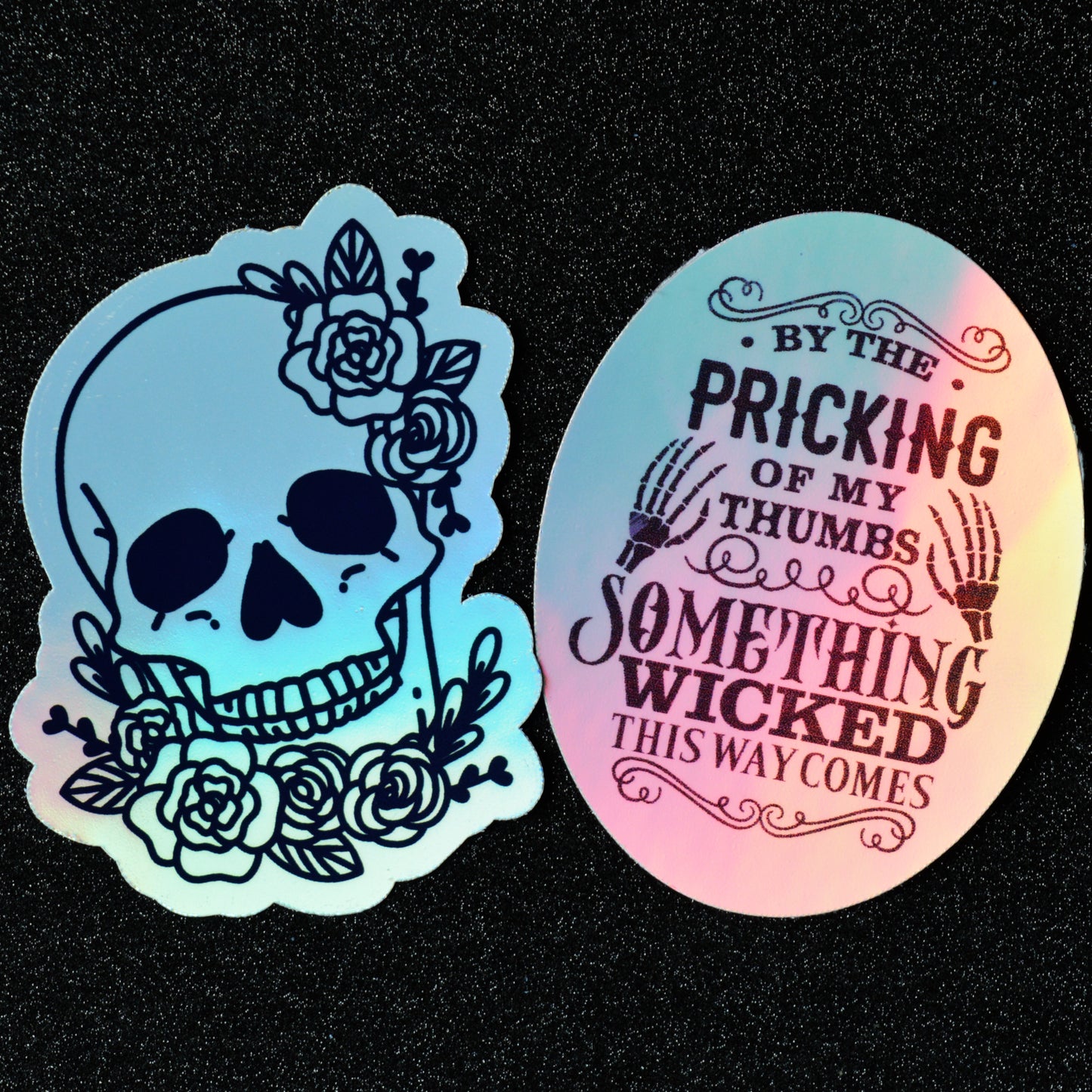 Vinyl Holographic Halloween Sticker | Skull with flowers | Laptop phone iridescent sticker