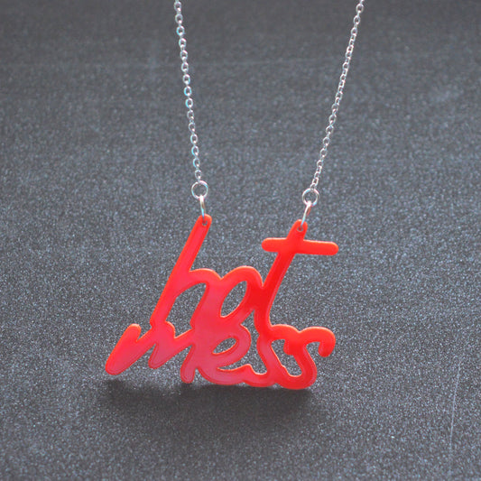 Acrylic Jewellery | Unleash Your Sass with the 'Hot Mess' Red Acrylic Necklace! 🔪 Turn Heads with Laser-Cut Sharpness! 💃 Stainless Steel Chain (28cm) Included!