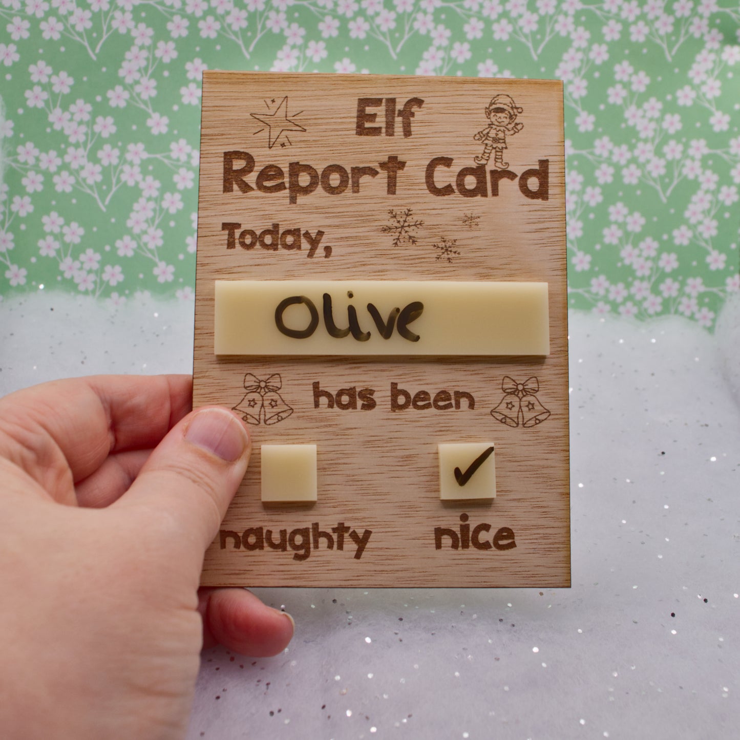 Christmas Collection - Elf Report Card Dry Wipe Board with Pen | Laser-Cut Christmas Behaviour Tracker | Optional Personalised Name