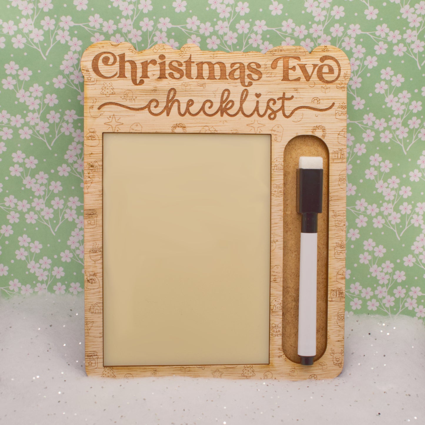 Christmas Collection - Christmas Eve Checklist Dry Wipe Board with Pen | Laser-Cut & Engraved Wooden Christmas Planner