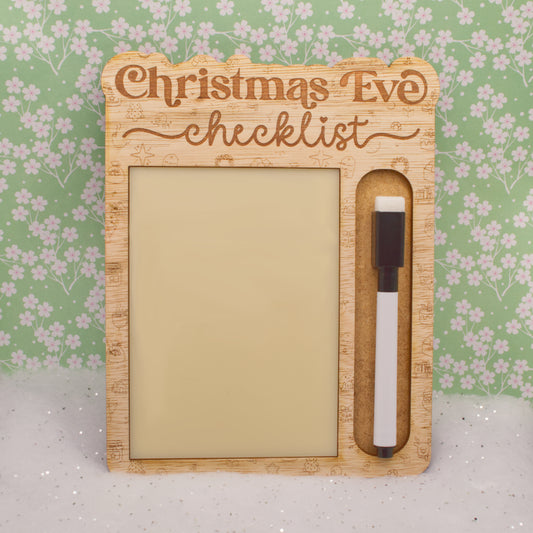 Christmas Collection - Christmas Eve Checklist Dry Wipe Board with Pen | Laser-Cut & Engraved Wooden Christmas Planner