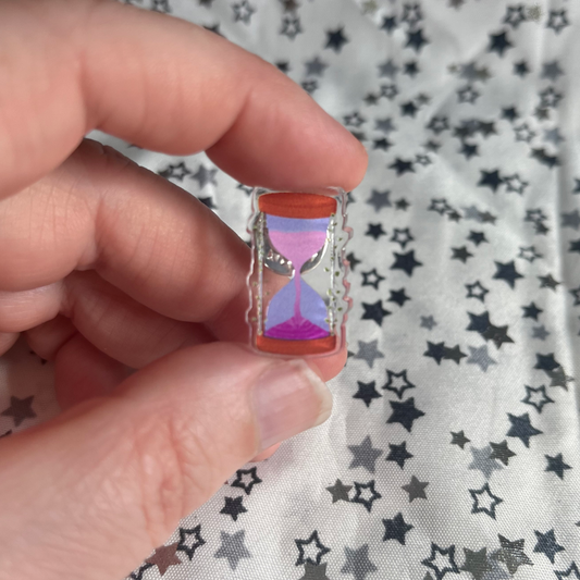 Pins | 25mm Acrylic Pin Badge | Magical Sand Timer | Clear Lapel Pin Badge