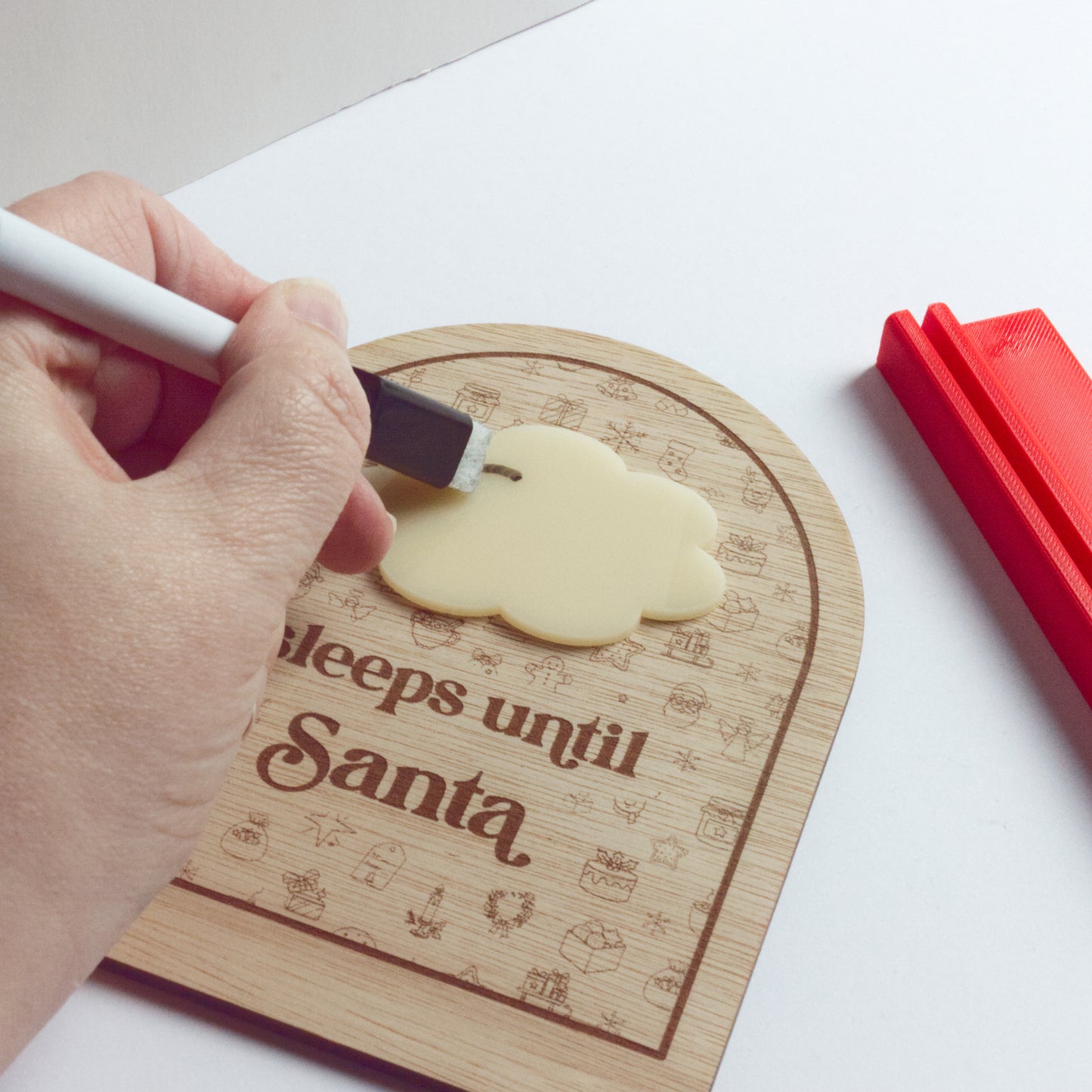 Christmas Collection - Countdown to Christmas - Sleeps Until Santa - Reusable Wooden and Acrylic Standing Sign with Dry Wipe Pen