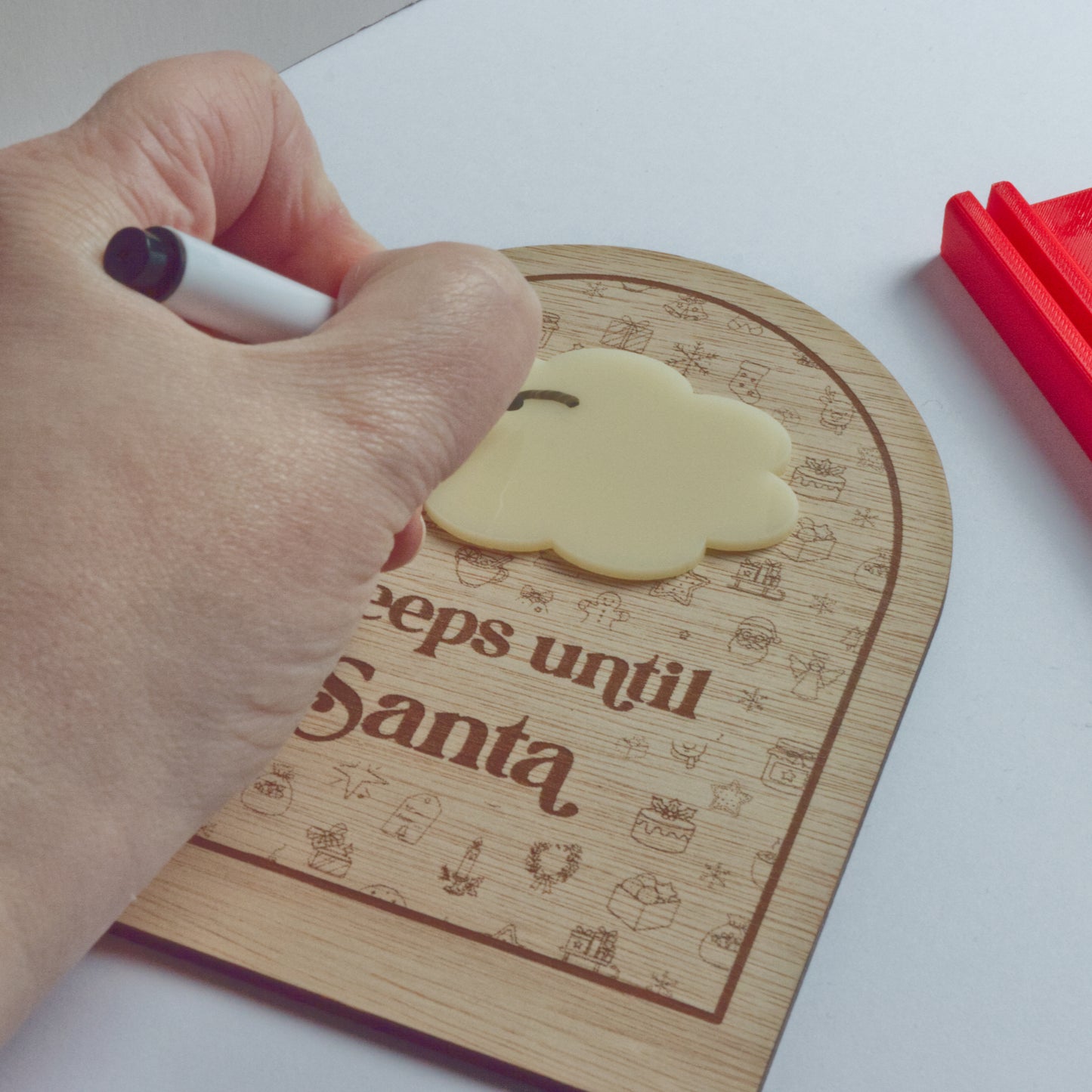 Christmas Collection - Countdown to Christmas - Sleeps Until Santa - Reusable Wooden and Acrylic Standing Sign with Dry Wipe Pen