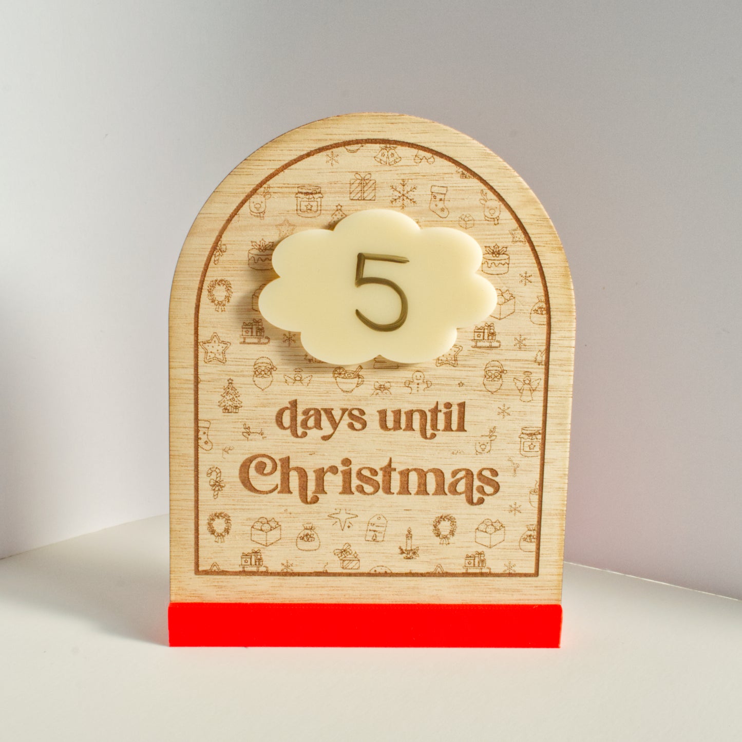 Christmas Collection - Countdown to Christmas - Days Until Christmas - Reusable Wooden and Acrylic Standing Sign with Dry Wipe Pen