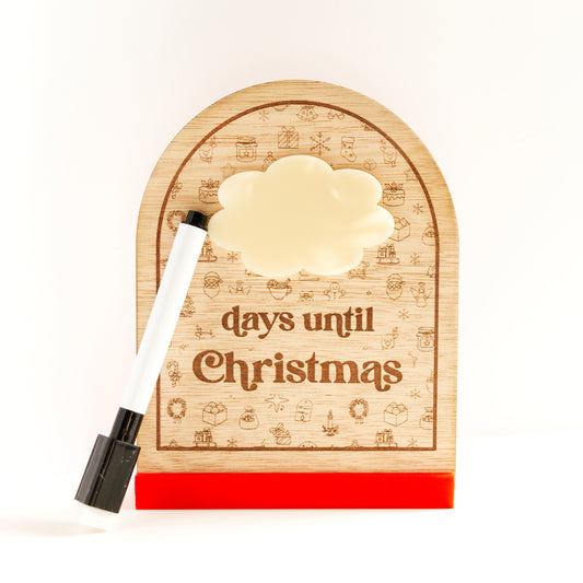 Christmas Collection - Countdown to Christmas - Days Until Christmas - Reusable Wooden and Acrylic Standing Sign with Dry Wipe Pen