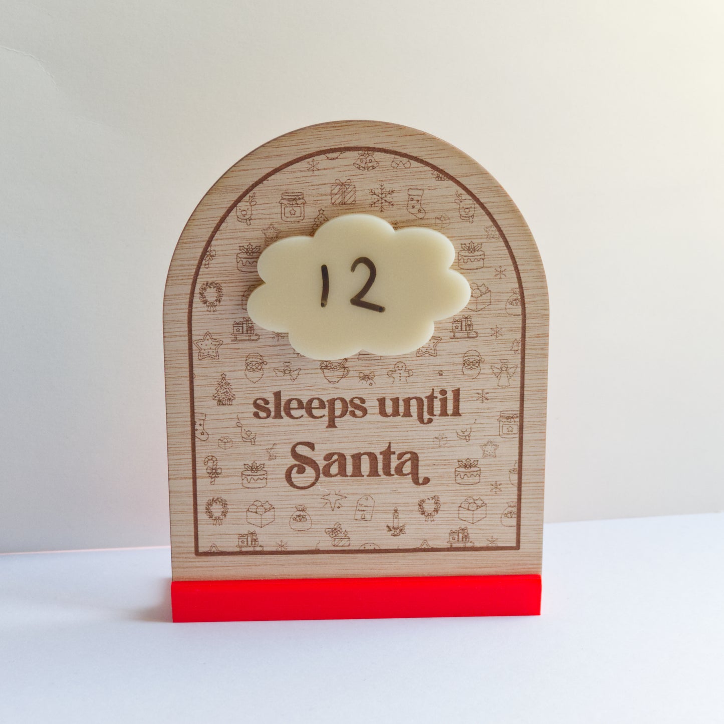 Christmas Collection - Countdown to Christmas - Sleeps Until Santa - Reusable Wooden and Acrylic Standing Sign with Dry Wipe Pen