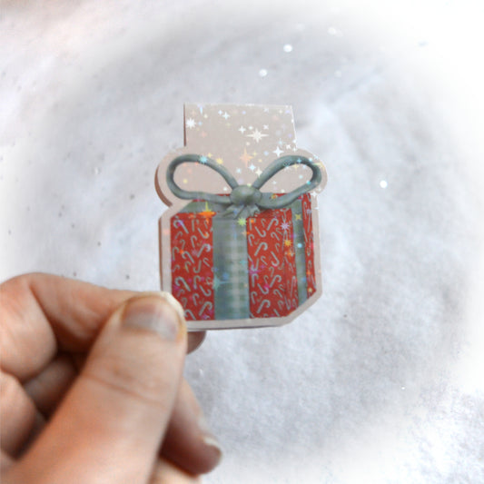 Christmas Collection - Retro Pastel Christmas Magnetic Bookmark - Coral Gift with Sparkling Holographic Lamination