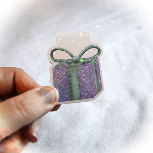 Christmas Collection - Retro Pastel Christmas Magnetic Bookmark - Purple Gift with Sparkling Holographic Lamination