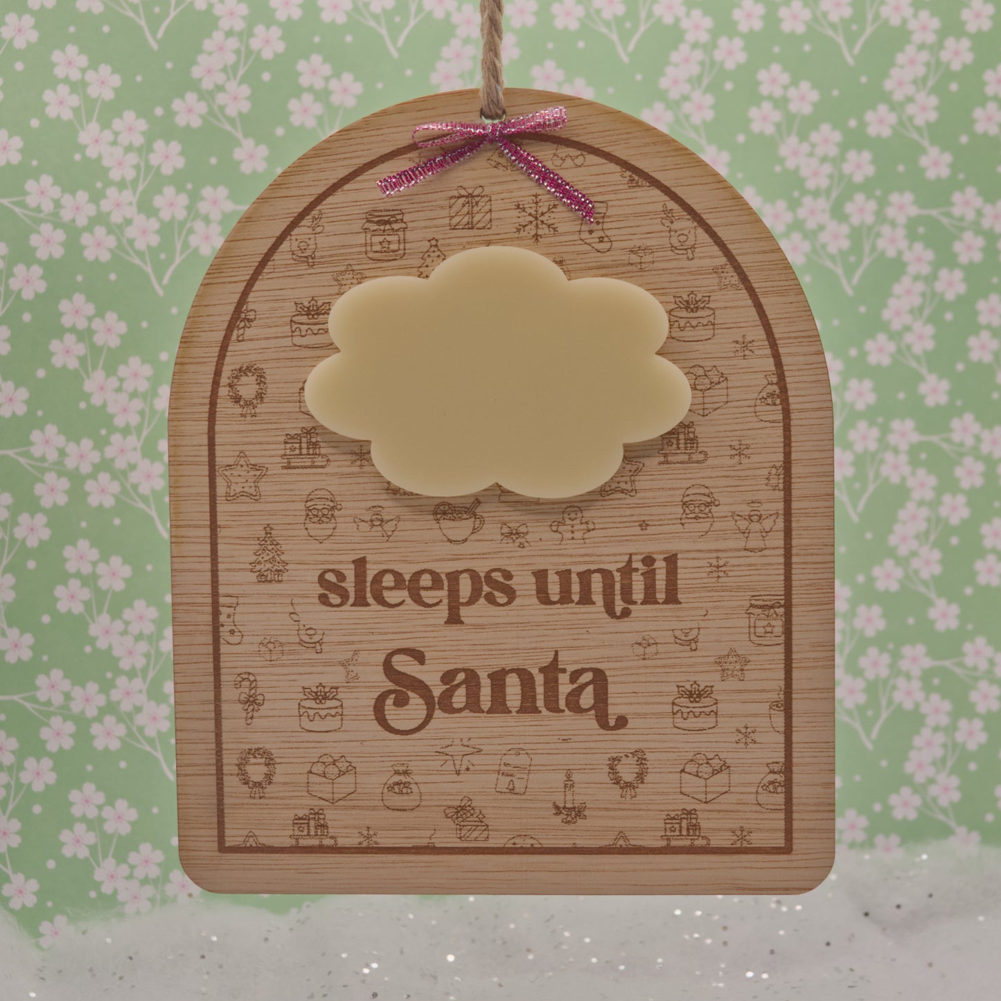 Christmas Collection - Countdown to Christmas - Sleeps Until Santa - Reusable Wooden and Acrylic Hanging Sign with Dry Wipe Pen