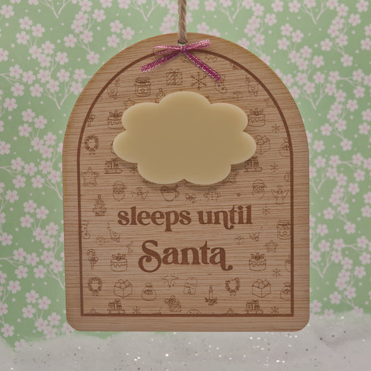 Christmas Collection - Countdown to Christmas - Sleeps Until Santa - Reusable Wooden and Acrylic Hanging Sign with Dry Wipe Pen
