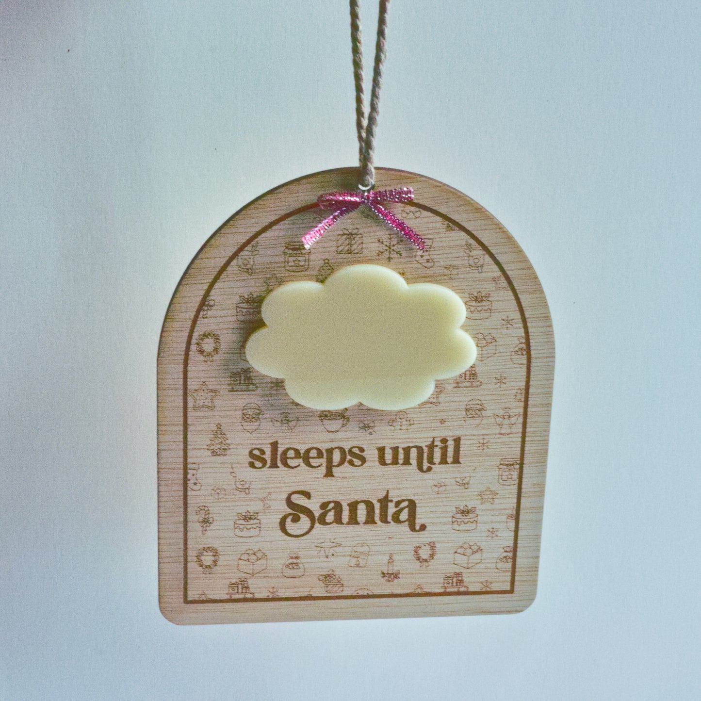 Christmas Collection - Countdown to Christmas - Sleeps Until Santa - Reusable Wooden and Acrylic Hanging Sign with Dry Wipe Pen