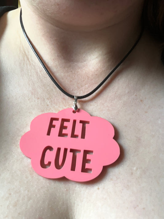 Acrylic Jewellery | Felt Cute Pink Acrylic Cut Out Necklace with Black Cord