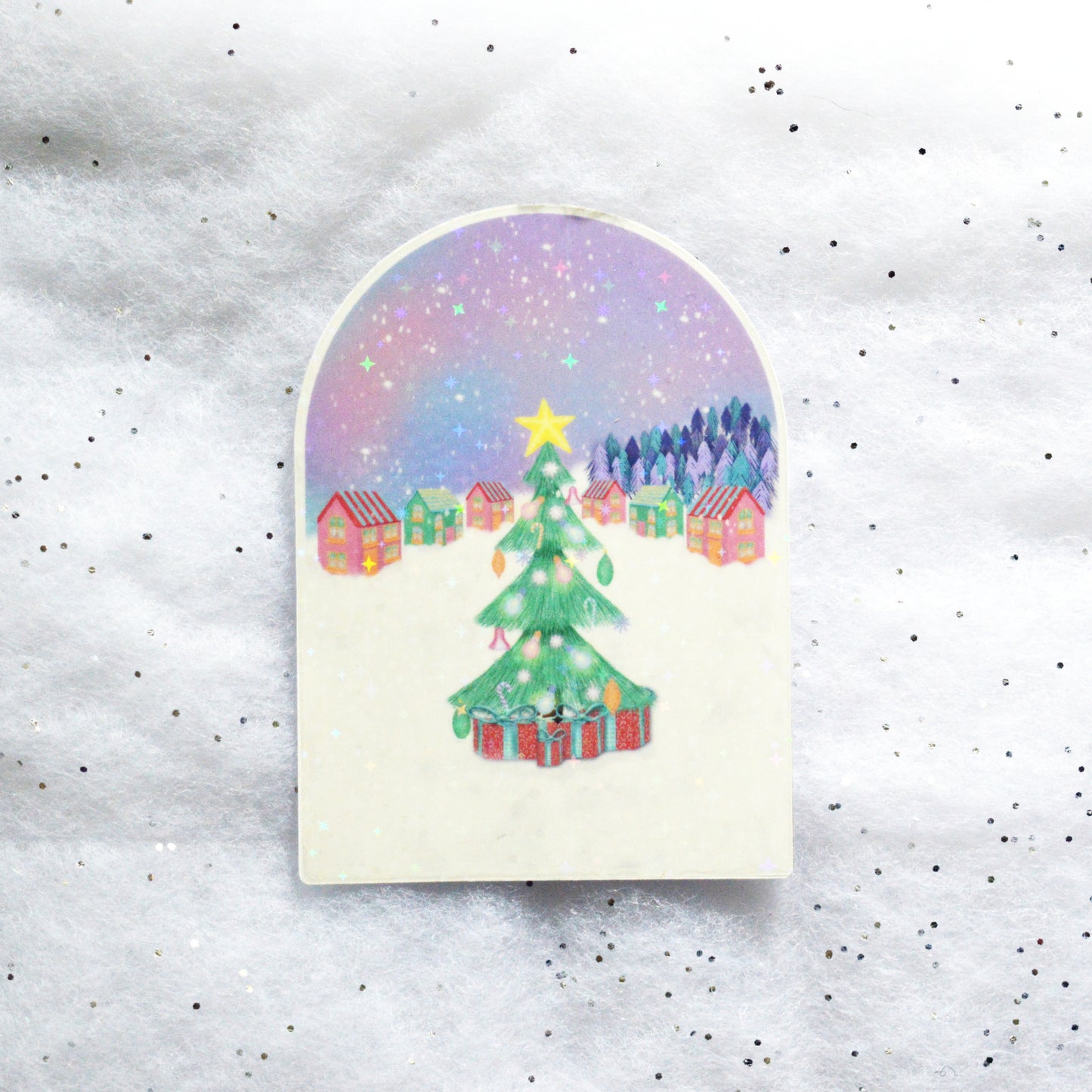 Christmas Collection - Winter Wonderland Holographic Vinyl Sticker - Large, Water-Resistant, Great for cups, mugs and water bottles