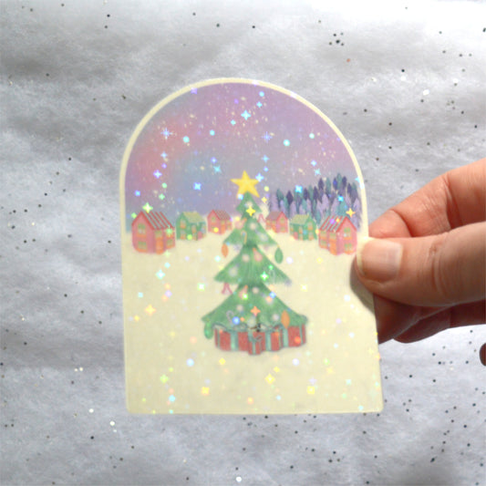 Christmas Collection - Winter Wonderland Holographic Vinyl Sticker - Large, Water-Resistant, Great for cups, mugs and water bottles
