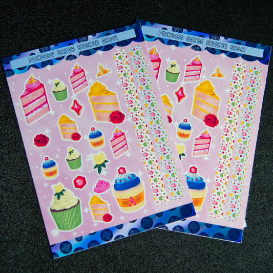 Princess Cakes Sticker Sheet | Colourful Matte or Glossy Vinyl A6 Sticker Sheet | Decorate journals and planners