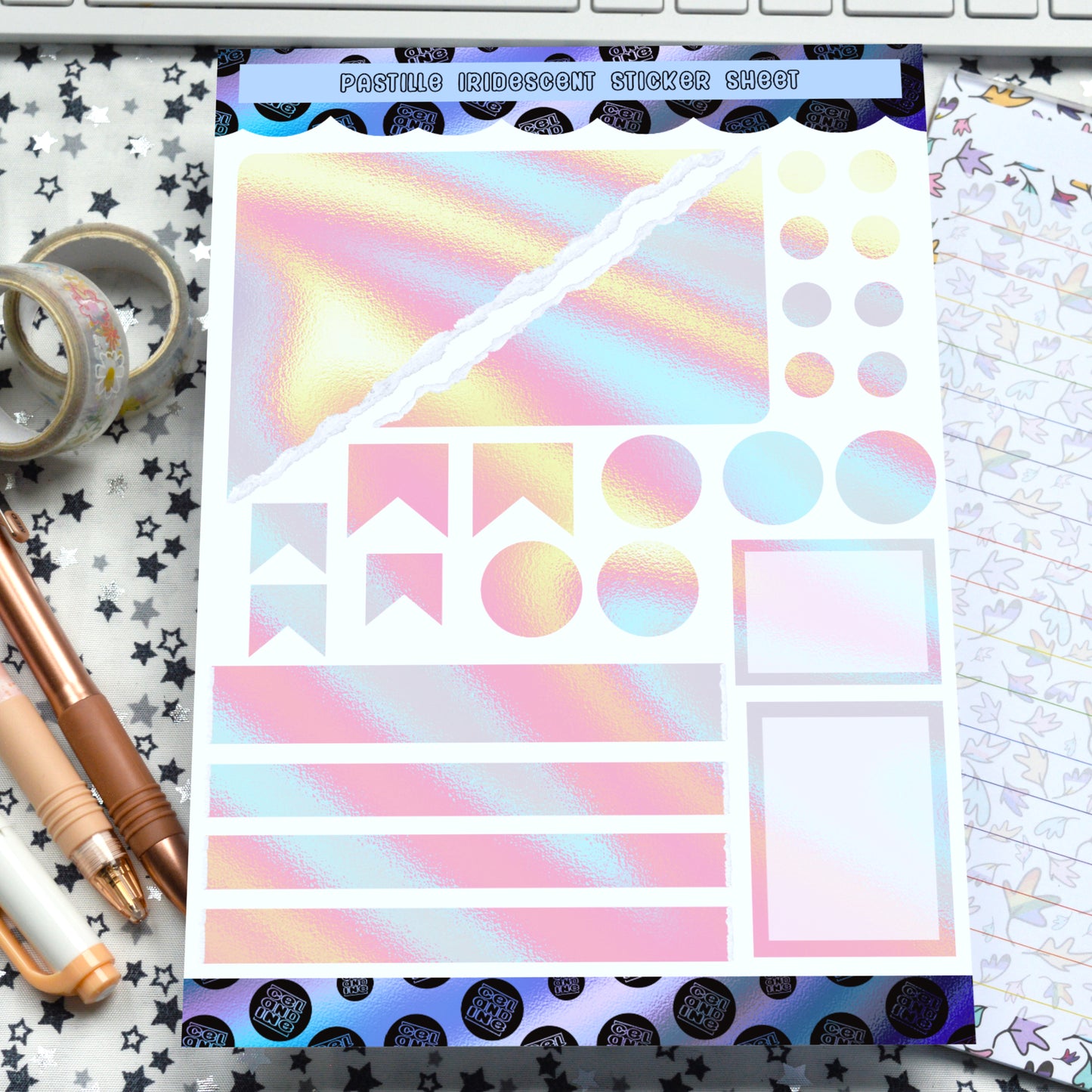 Decorative Planner Sticker Sheet | Art Journal | Junk Journal | Bullet Journal | Pastille Iridescent Effect