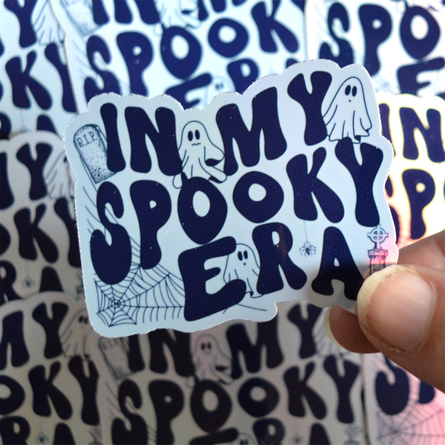 Vinyl Holographic Halloween Sticker | In My Spooky Era | Laptop phone iridescent sticker