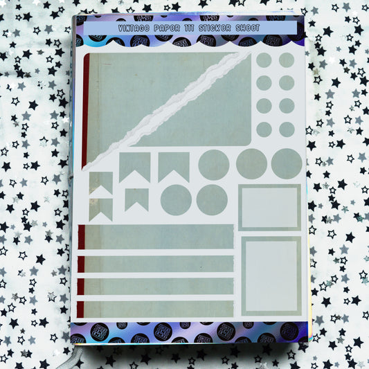 Decorative Planner Sticker Sheet | Art Journal | Junk Journal | Bullet Journal | Vintage Book Cover Design (Light Blue-Green with burgundy edge)